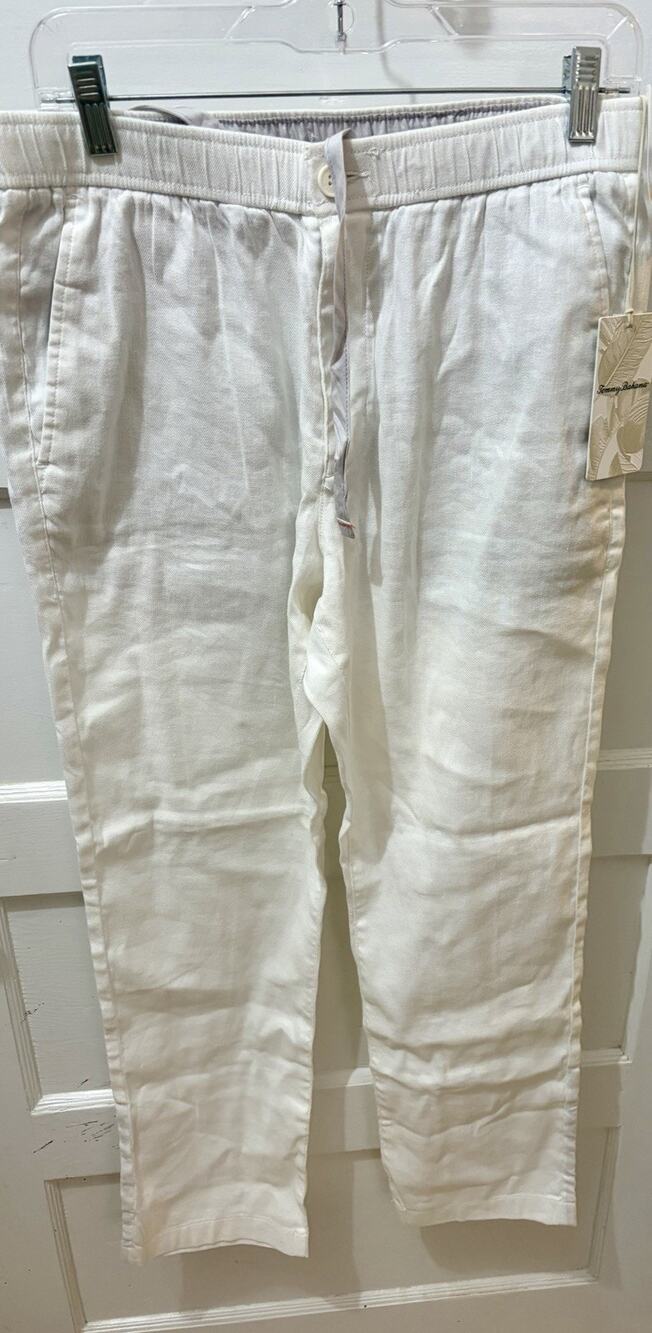 E6 Tommy Bahama Mens Beach Coast Linen Pull-On Pants White L/XL 30 NWT $128